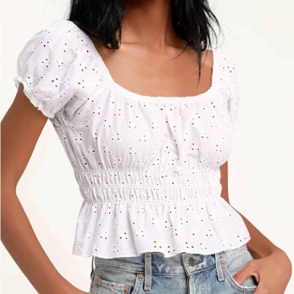 Delirious White Eyelet Puff Sleeve Top